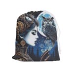 Steampunk Woman With Owl 2 Steampunk Woman With Owl Woman With Owl Strap Drawstring Pouch (XL)