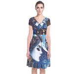 Steampunk Woman With Owl 2 Steampunk Woman With Owl Woman With Owl Strap Short Sleeve Front Wrap Dress