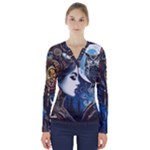 Steampunk Woman With Owl 2 Steampunk Woman With Owl Woman With Owl Strap V-Neck Long Sleeve Top
