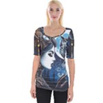 Steampunk Woman With Owl 2 Steampunk Woman With Owl Woman With Owl Strap Wide Neckline T-Shirt