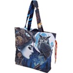 Steampunk Woman With Owl 2 Steampunk Woman With Owl Woman With Owl Strap Drawstring Tote Bag