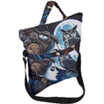 Steampunk Woman With Owl 2 Steampunk Woman With Owl Woman With Owl Strap Fold Over Handle Tote Bag