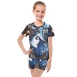 Steampunk Woman With Owl 2 Steampunk Woman With Owl Woman With Owl Strap Kids  Mesh T-Shirt and Shorts Set