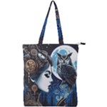Steampunk Woman With Owl 2 Steampunk Woman With Owl Woman With Owl Strap Double Zip Up Tote Bag