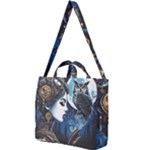 Steampunk Woman With Owl 2 Steampunk Woman With Owl Woman With Owl Strap Square Shoulder Tote Bag