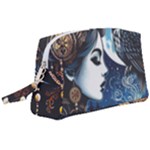 Steampunk Woman With Owl 2 Steampunk Woman With Owl Woman With Owl Strap Wristlet Pouch Bag (Large)