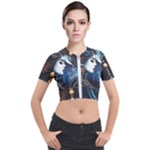 Steampunk Woman With Owl 2 Steampunk Woman With Owl Woman With Owl Strap Short Sleeve Cropped Jacket