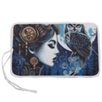 Steampunk Woman With Owl 2 Steampunk Woman With Owl Woman With Owl Strap Pen Storage Case (S)