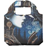 Steampunk Woman With Owl 2 Steampunk Woman With Owl Woman With Owl Strap Foldable Grocery Recycle Bag