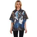 Steampunk Woman With Owl 2 Steampunk Woman With Owl Woman With Owl Strap Women s Batwing Button Up Shirt