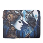 Steampunk Woman With Owl 2 Steampunk Woman With Owl Woman With Owl Strap 16  Vertical Laptop Sleeve Case With Pocket