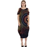 Abstract Geometric Pattern Cold Shoulder Loose Fit Dress With Pockets
