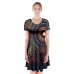 Abstract Geometric Pattern Short Sleeve V-neck Flare Dress