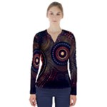 Abstract Geometric Pattern V-Neck Long Sleeve Top