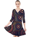 Abstract Geometric Pattern Quarter Sleeve Front Wrap Dress