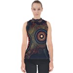 Abstract Geometric Pattern Mock Neck Shell Top