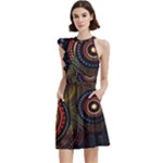 Abstract Geometric Pattern Cocktail Party Halter Sleeveless Dress With Pockets