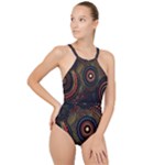Abstract Geometric Pattern High Neck One Piece Swimsuit