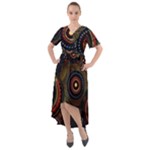 Abstract Geometric Pattern Front Wrap High Low Dress