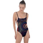 Abstract Geometric Pattern Tie Strap One Piece Swimsuit