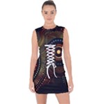Abstract Geometric Pattern Lace Up Front Bodycon Dress