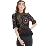 Abstract Geometric Pattern Frill Neck Blouse