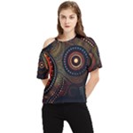 Abstract Geometric Pattern One Shoulder Cut Out T-Shirt