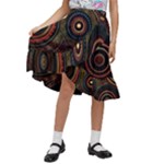 Abstract Geometric Pattern Kids  Ruffle Flared Wrap Midi Skirt