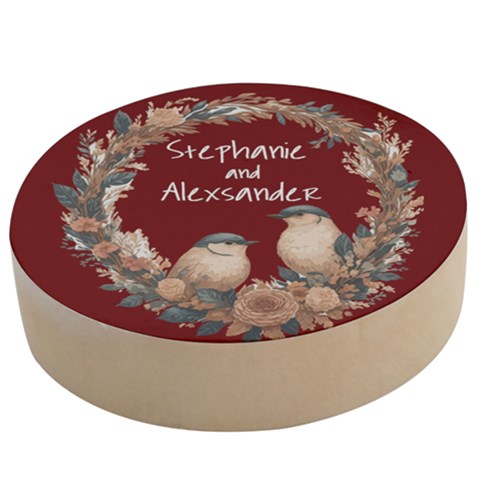 Personalized Two Bird Wedding Gift Name Any Text Wooden Bottle Opener Wooden Bottle Opener (Round) from ArtsNow.com