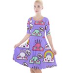 Cloud Seamless Pattern Quarter Sleeve A-Line Dress With Pockets