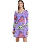 Cloud Seamless Pattern Long Sleeve Velour Skater Dress