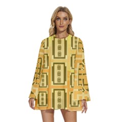 Round Neck Long Sleeve Bohemian Style Chiffon Mini Dress 
