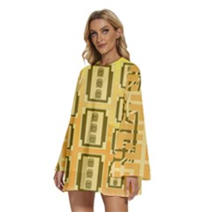 Round Neck Long Sleeve Bohemian Style Chiffon Mini Dress 
