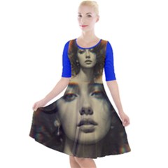 Quarter Sleeve A-Line Dress With Pockets 
