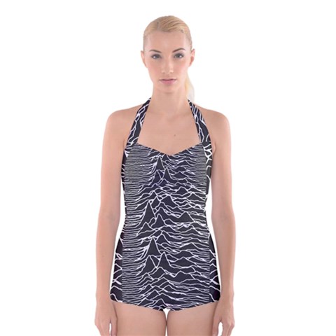 Joy Division Unknown Pleasures Pattern Boyleg Halter Swimsuit  from ArtsNow.com