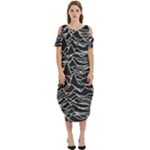 Joy Division Unknown Pleasures Pattern Cold Shoulder Loose Fit Dress With Pockets