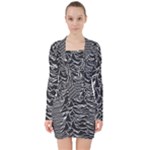 Joy Division Unknown Pleasures Pattern V-neck Bodycon Long Sleeve Dress