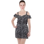 Joy Division Unknown Pleasures Pattern Ruffle Cut Out Chiffon Playsuit
