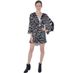 Joy Division Unknown Pleasures Pattern V-Neck Flare Sleeve Mini Dress