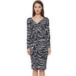 Joy Division Unknown Pleasures Pattern Long Sleeve V-Neck Bodycon Dress 