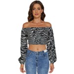 Joy Division Unknown Pleasures Pattern Long Sleeve Crinkled Weave Crop Top
