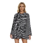 Joy Division Unknown Pleasures Pattern Round Neck Long Sleeve Bohemian Style Chiffon Mini Dress