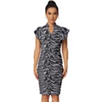 Joy Division Unknown Pleasures Pattern Vintage Frill Sleeve V-Neck Bodycon Dress