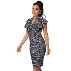 Vintage Frill Sleeve V-Neck Bodycon Dress 