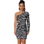 Joy Division Unknown Pleasures Pattern Long Sleeve One Shoulder Mini Dress