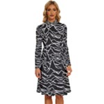 Joy Division Unknown Pleasures Pattern Long Sleeve Shirt Collar A-Line Dress