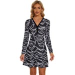 Joy Division Unknown Pleasures Pattern Long Sleeve Deep V Mini Dress 