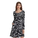 Joy Division Unknown Pleasures Pattern Long Sleeve Knee Length Skater Dress With Pockets