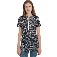 Women s Zip Front V-Neck Short Sleeve Casual Top Pocket Shirt 