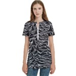 Joy Division Unknown Pleasures Pattern Women s Zip Front V-Neck Short Sleeve Casual Top Pocket Shirt